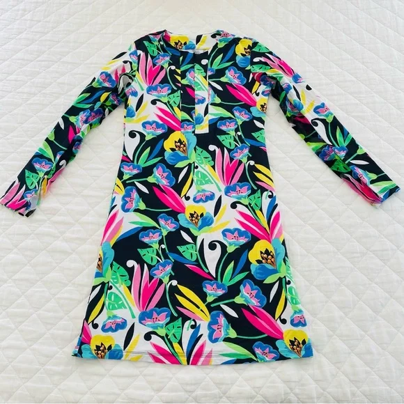 Ibkul Dresses | Ibkul Zip Front Crew Neck Dress Black Multi Long Sleeve Golf Upf 50 | Color: Black | Size: Xs | Nysisters's Closet
